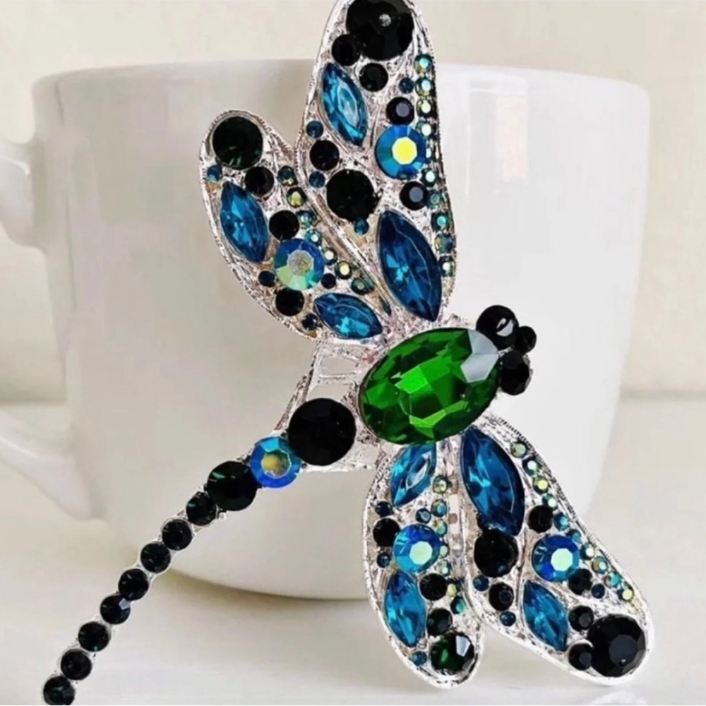 💚Stunning Vintage Stained Glass Tiffany Encante Queen Dragonfly 3.5” Brooch💚